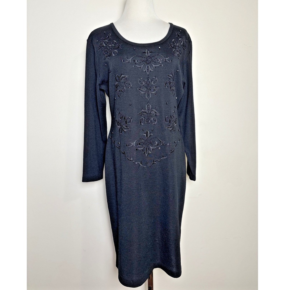 Petite Sophisticate VTG 90s Beaded Sweater Dress M Wool‎ Blend Minimalist Chic